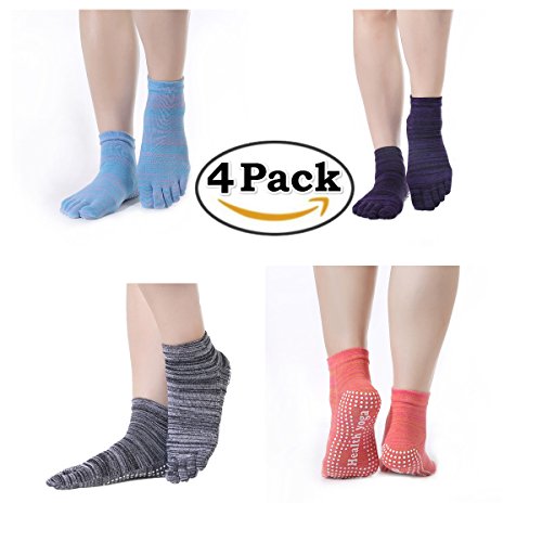 4 Pairs Yoga Non-slip Cotton Socks with Grips for - Best for Yoga and Gymnastics - Everyday Crosstrain