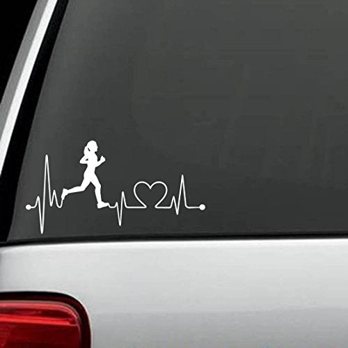 Girl running Marathon Heartbeat Vinyl Decal Sticker - 13.1 26.2  Miles. 42 Km - Everyday Crosstrain