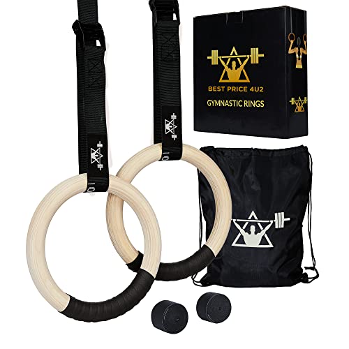Gymnastic Rings with Adjustable Straps Bundle with Anti-Slip Grip Tape & Carry Bag