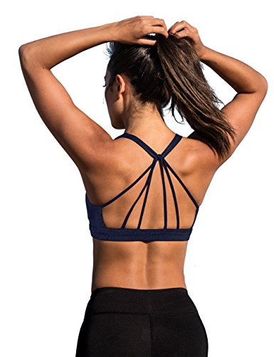 DODOING Women's Sports Bras Yoga Fitness Stretch Strappy Padded Activewear  Bras Workout Tank Top Vest Sports Bra 