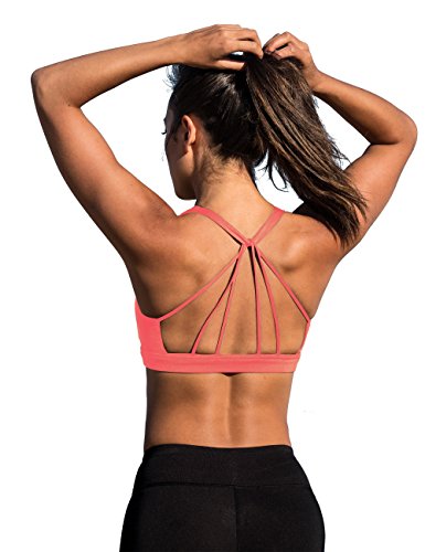  Womens Push-up Padded Strappy Sports Bra Cross Back Wirefree  Fitness Yoga Top Yellow L