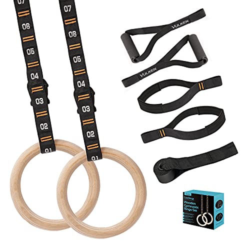 Wooden Gymnastic Rings with Adjustable Numbered Straps