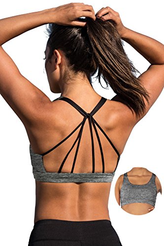 Womens Push-up Padded Strappy Sports Bra Crossback Wirefree Spaghetti Strap  Longline Yoga Cropped Top Camisole Compression : : Clothing