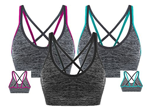 3 Pack - Women's Removable Padded Sports Bras Medium Support