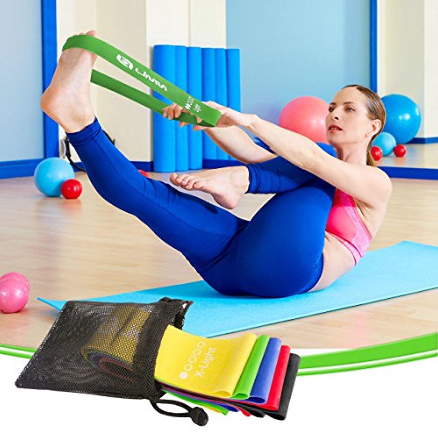 Resistance Loop Band Exercise Set, Guide, Bag, and Video