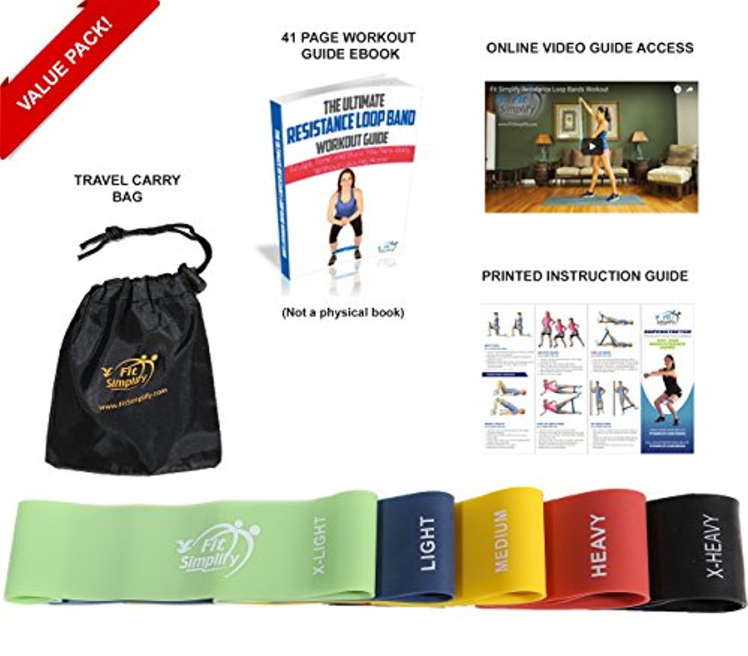 Resistance Loop Exercise Bands with Carry Bag and Instruction Guide - -  Everyday Crosstrain
