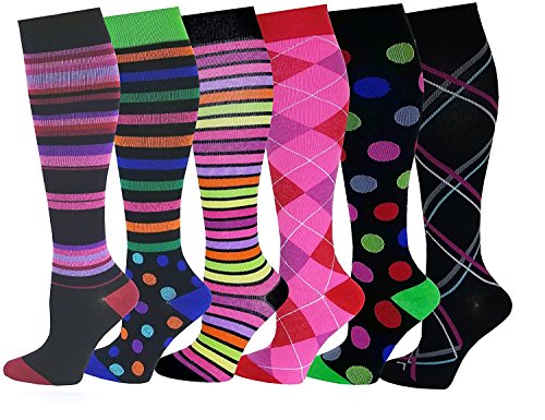6 Pairs Pack Women Travelers , Anti-Fatigue , Graduated Compression Knee High - Everyday Crosstrain