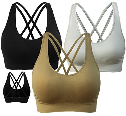 3 Pack - Women's Removable Padded Sports Bras Medium Support Workout Y -  Everyday Crosstrain
