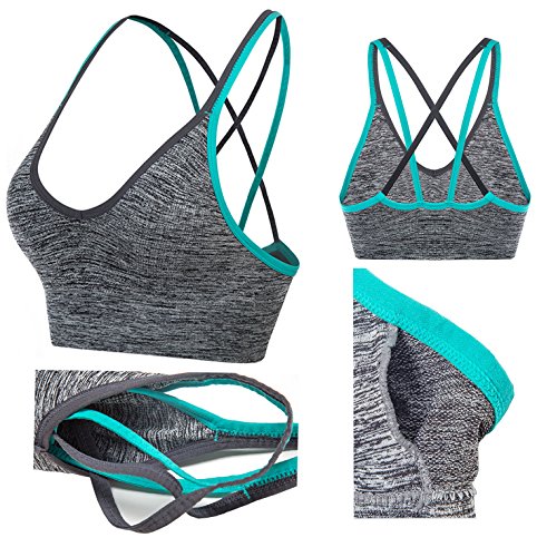 AKAMC Womens Removable Padded Sports Bras Medium Support