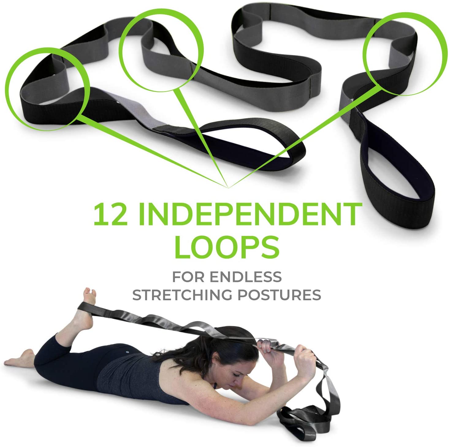 Gradient Fitness Stretching Strap for Physical Therapy, 12 Multi-Loop Stretch  Strap 1.5 W x 8' L, Neoprene Handles, Physical Therapy Equipment, Yoga  Straps for Stretching, Leg Stretcher Green/Grey