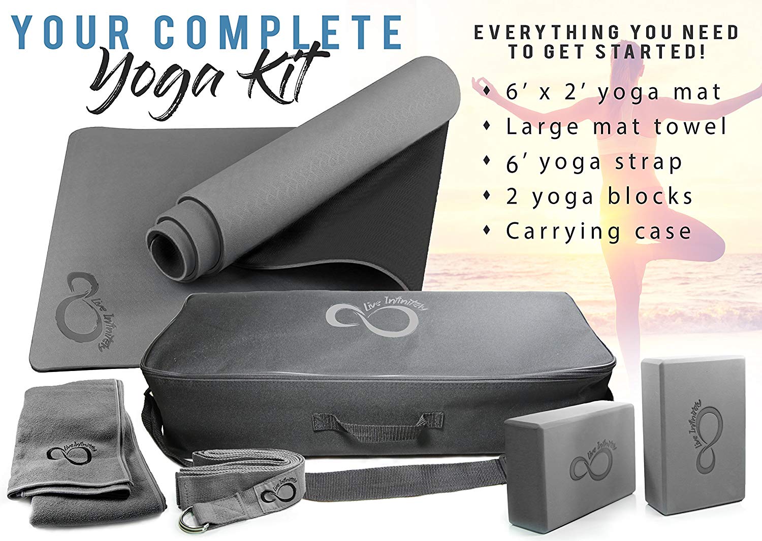 Premium Yoga Set Kit 6 Pieces Equipment, Mat, Blocks, Towel, Stretch S -  Everyday Crosstrain