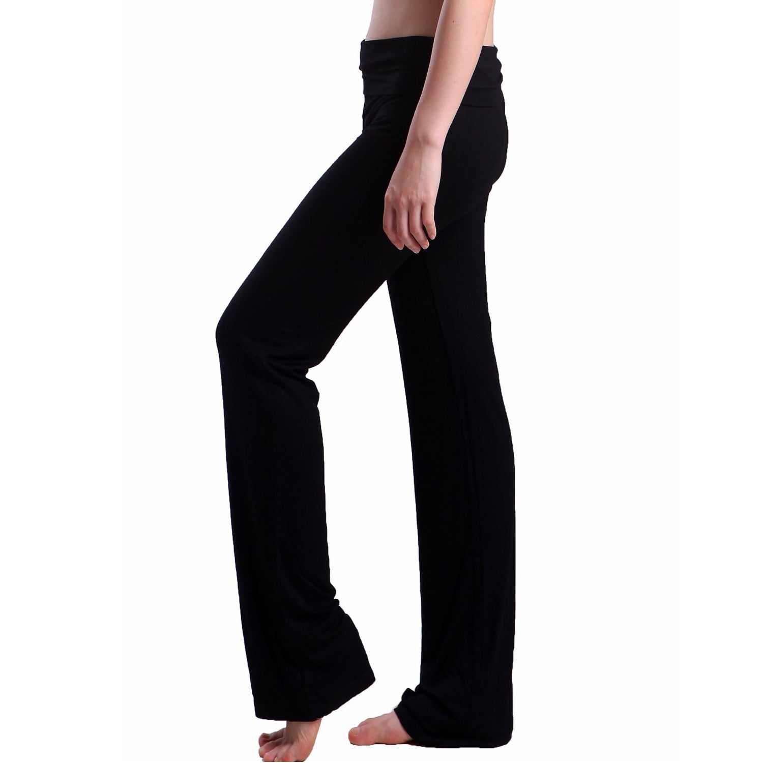 Women's Cotton Spandex Yoga Pants with Fold-Over Waistband 