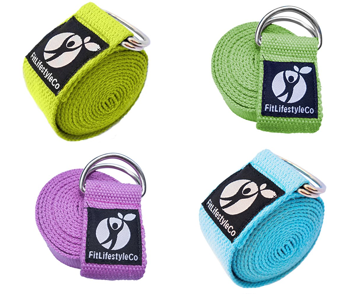 Yoga Strap - Best For Stretching - 6 Colors - Durable Cotton With Metal D-Ring