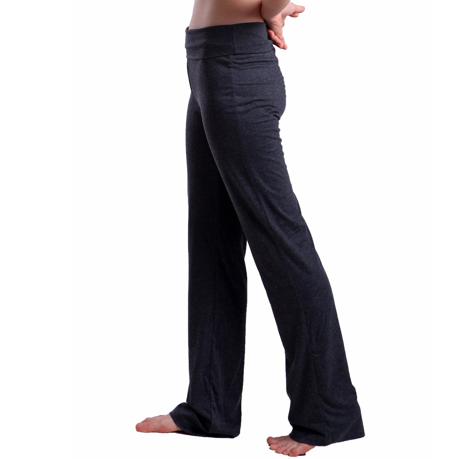 HDE Women's Color Block Fold Over Waist Yoga Pants Flare Leg Workout  Leggings (Charcoal Gray, Small)
