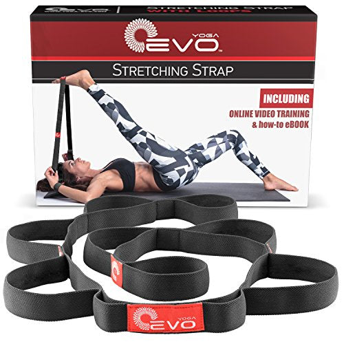 Yoga Elastic Stretching Strap with Loops Plus Carrying Bag Bonus