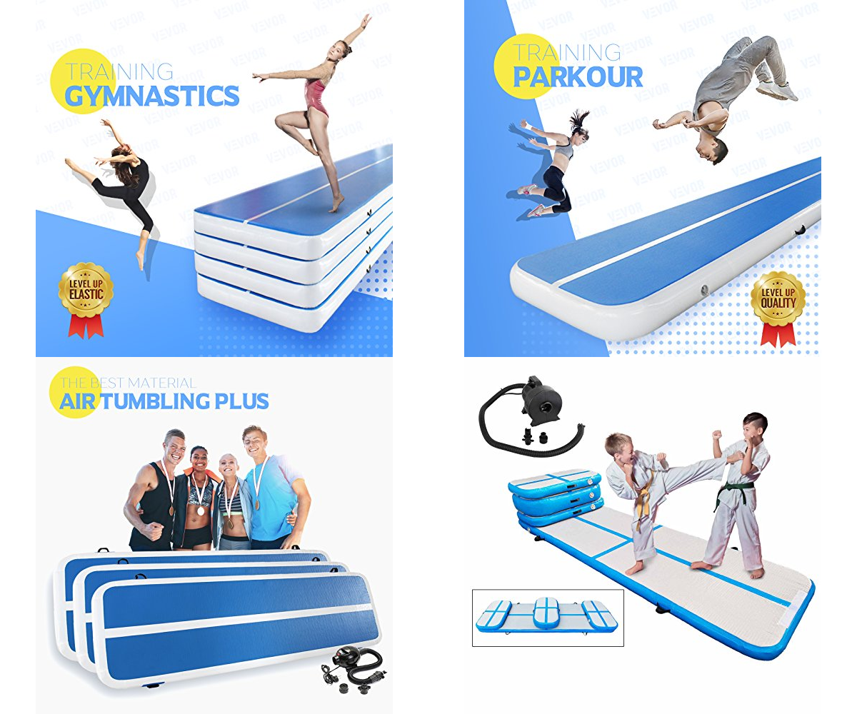 Inflatable Gymnastics Mat Tumbling Track with Electric Pump for Home or Outdoor