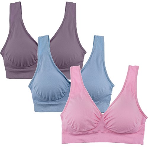 3 Pack Super Stretchy Bra for Women ，Women's Seamless Comfortable Sports Bra  with Removable Pads Seen On TV (S (Fit 30A 30B 32A 32B) at  Women's  Clothing store