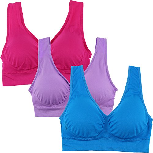 3-Pack Women's Bra Tops Removable Pads Wireless Bras Solid Color