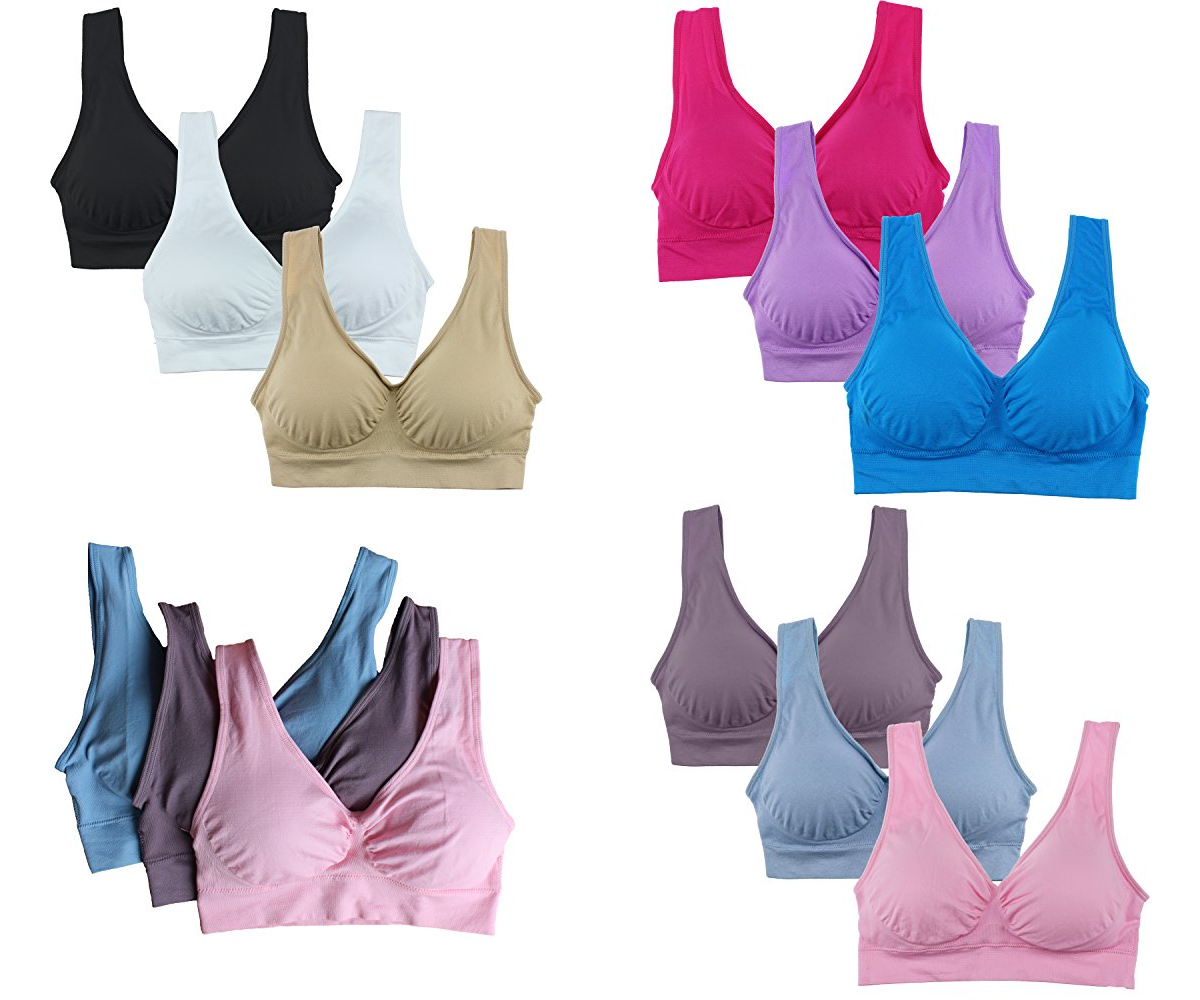 3-Pack Women's Seamless Wireless Sports Bra with Removable Pads & Comfort  straps