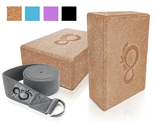 REEHUT Yoga Block 2 Pack and Metal D Ring Yoga Strap 1 Pack Combo Set 9 x  6 x 4High Density EVA Foam Block to Support and Deepen Poses 8FT Yoga Belt