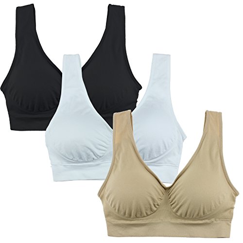 3 Pack Sports Bras - Comfort Workout Sleep Bras with Removable Pads -  Wireless : : Clothing, Shoes & Accessories