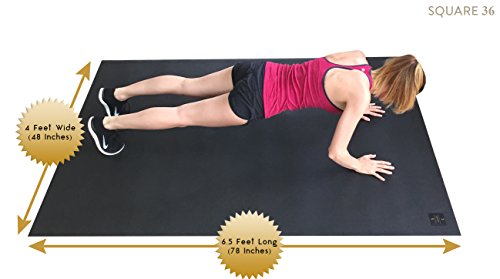 Square36 LARGE Exercise Mat Thick 8 Ft x 6 Ft (96x72), Gym Flooring  Non-Toxic Cardio Workout Mat. Designed For Use With or Without Shoes. Ideal  for
