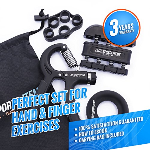 FitBeast Hand Grip Strengthener Workout Kit (5 Pack) Forearm Grip Adjustable Resistance Hand Gripper, Finger Exerciser, Finger Stretcher, Grip